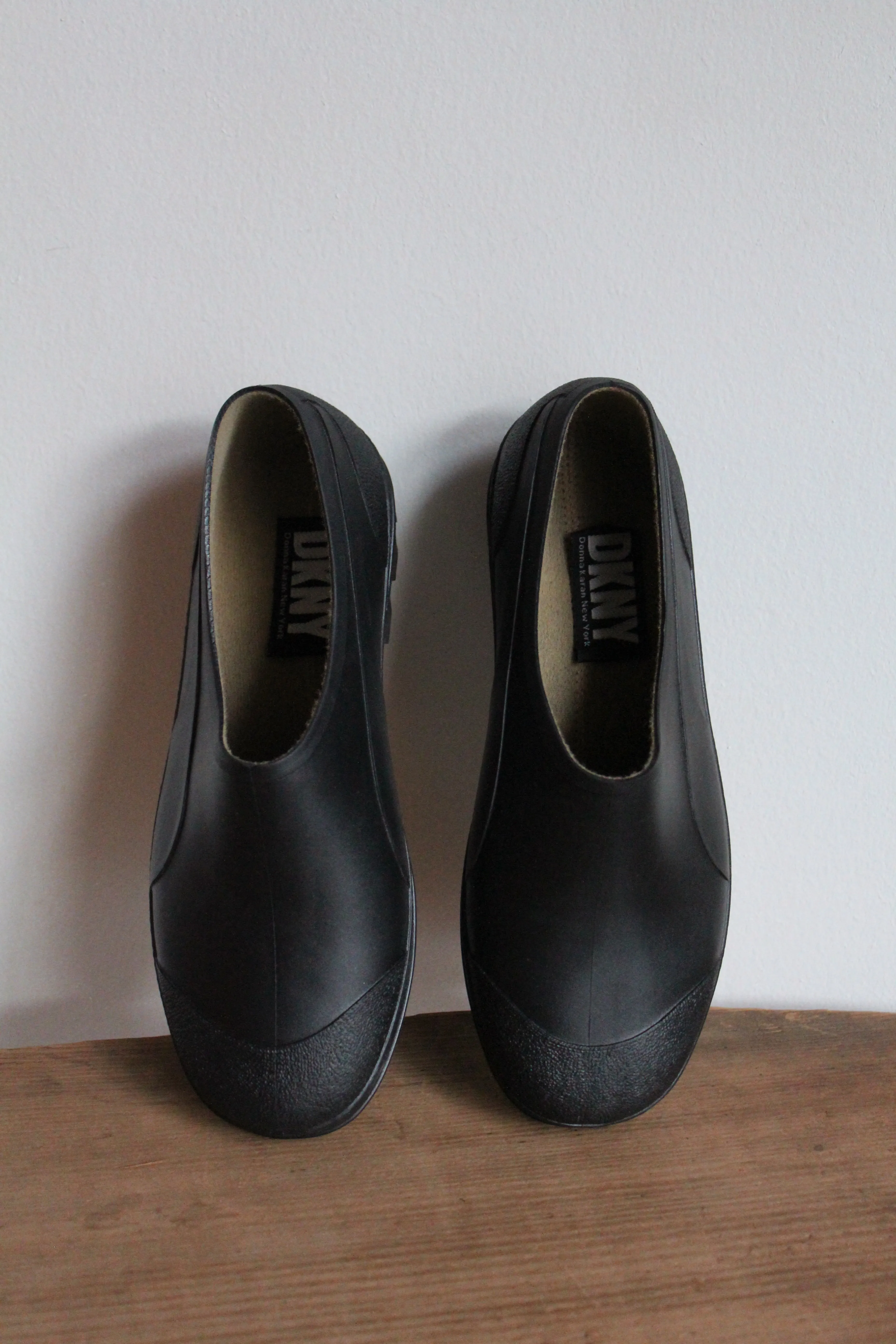 1980s Black DKNY Rubber Slip on Loafers - Size 8