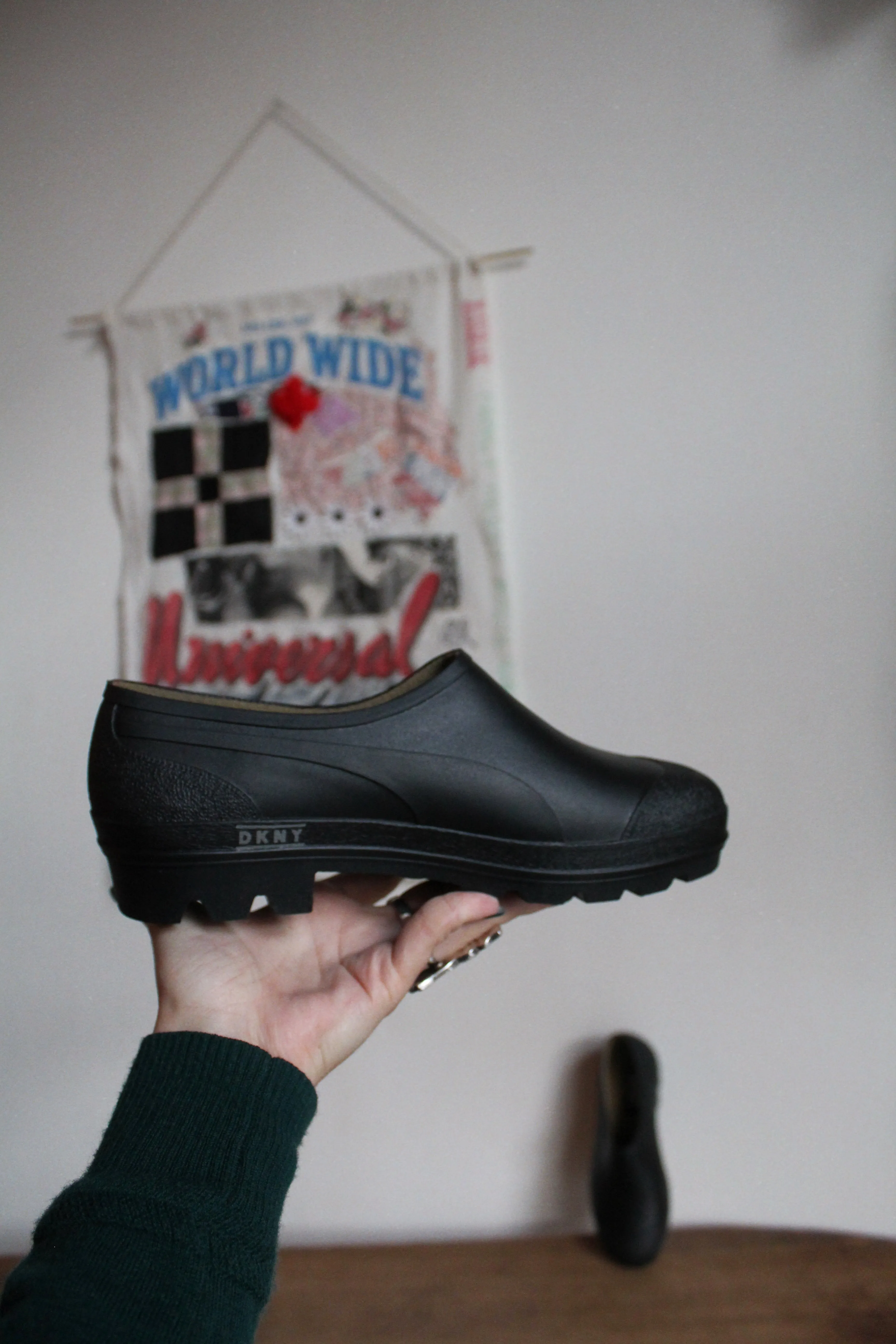 1980s Black DKNY Rubber Slip on Loafers - Size 8