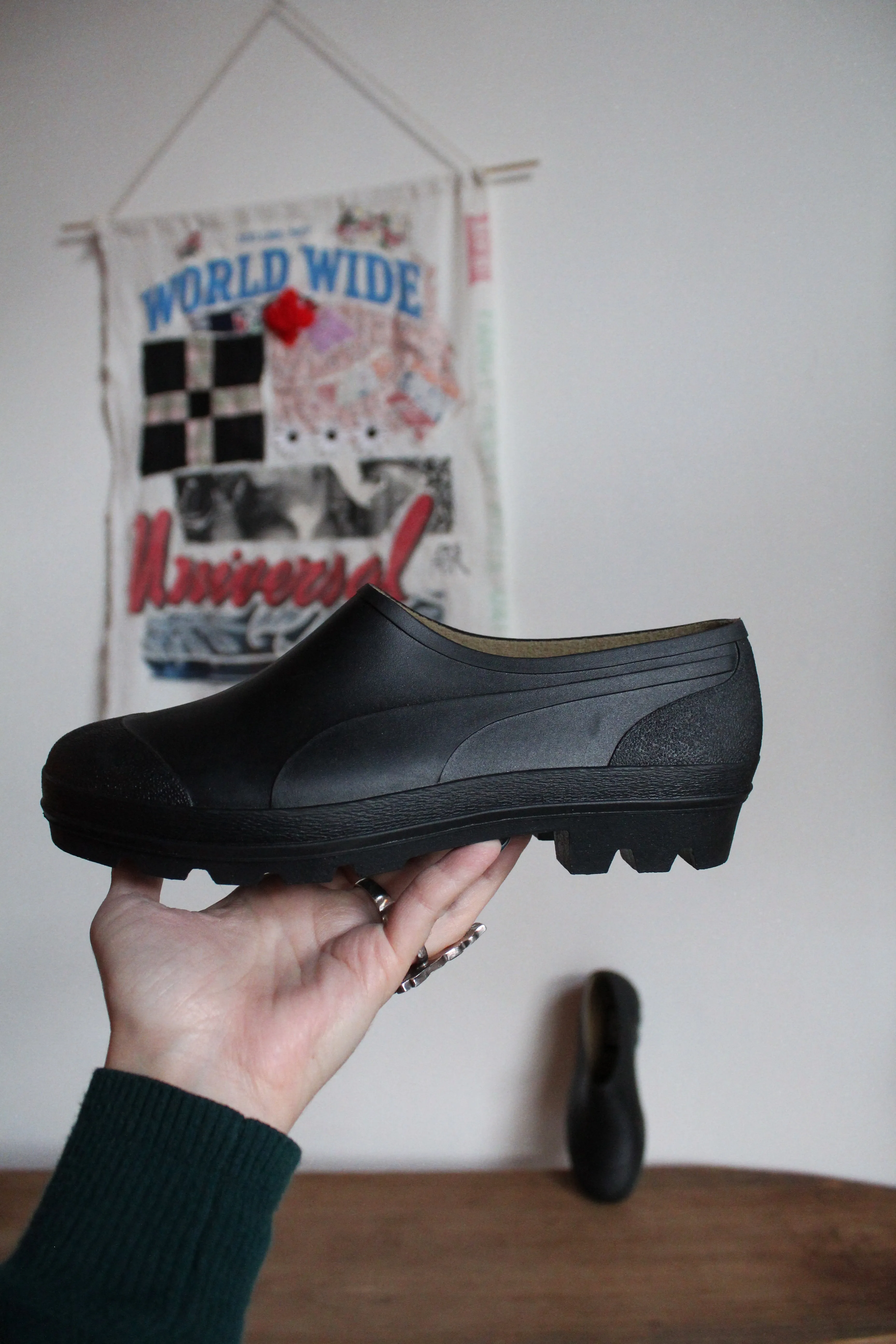 1980s Black DKNY Rubber Slip on Loafers - Size 8