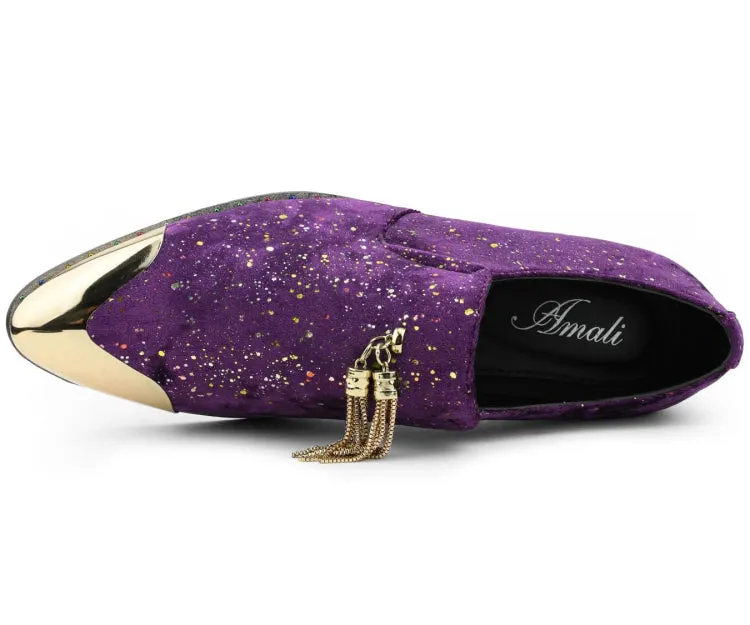 Amali Chaz Purple Men's Glitter Dress Shoes With Tassels