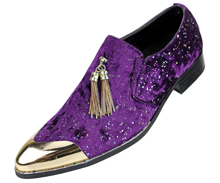Amali Chaz Purple Men's Glitter Dress Shoes With Tassels