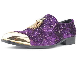Amali Chaz Purple Men's Glitter Dress Shoes With Tassels