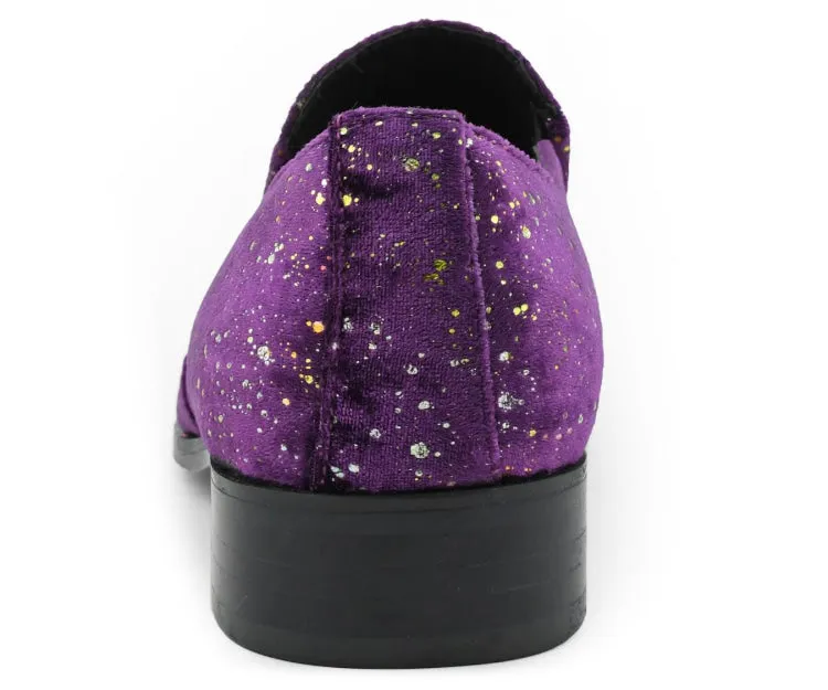 Amali Chaz Purple Men's Glitter Dress Shoes With Tassels