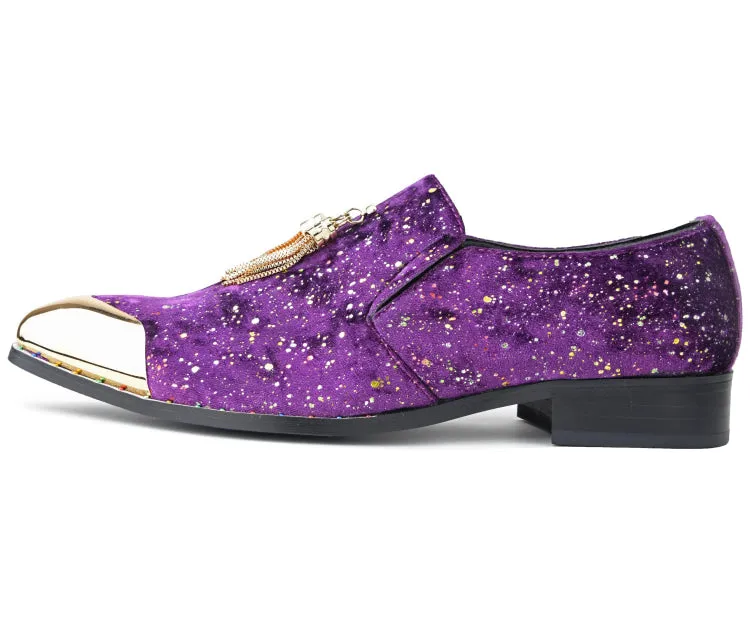 Amali Chaz Purple Men's Glitter Dress Shoes With Tassels