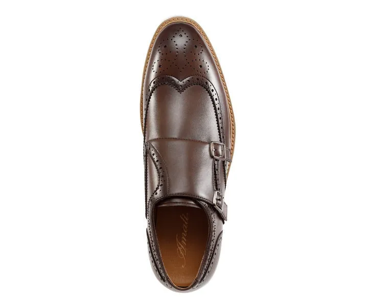 Amali Dario Casual Elegance Monk Strap Shoes Men’s Brown Leather