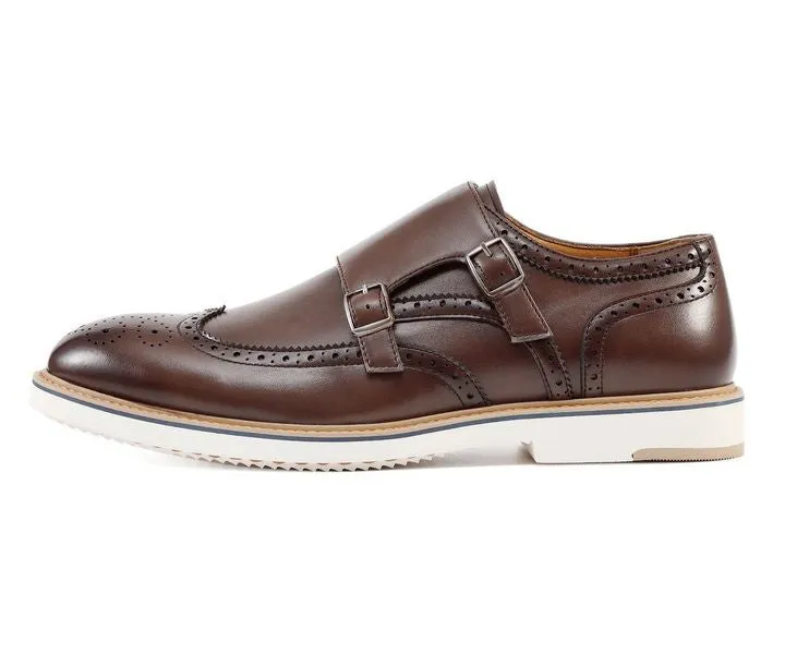 Amali Dario Casual Elegance Monk Strap Shoes Men’s Brown Leather