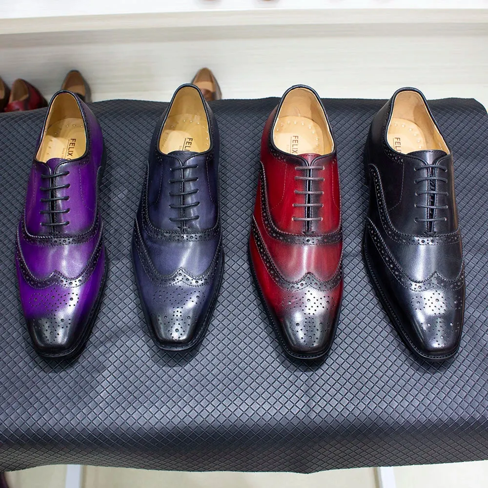 Autentico - Men's Classic Wingtip Oxford Leather Dress Shoes. Handmade