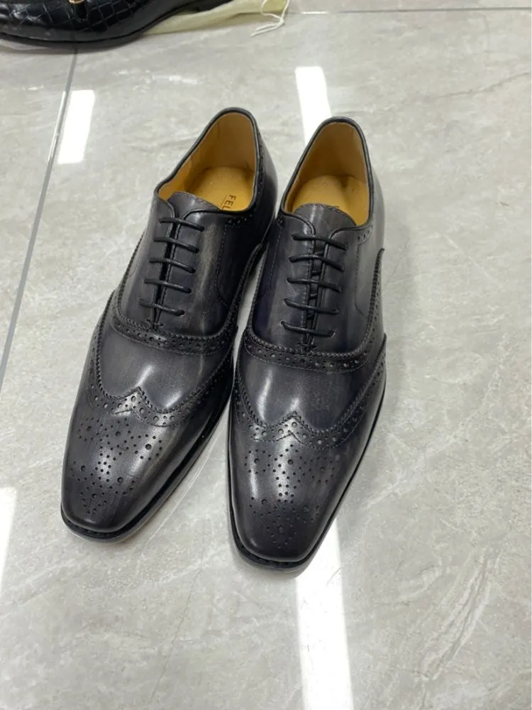 Autentico - Men's Classic Wingtip Oxford Leather Dress Shoes. Handmade