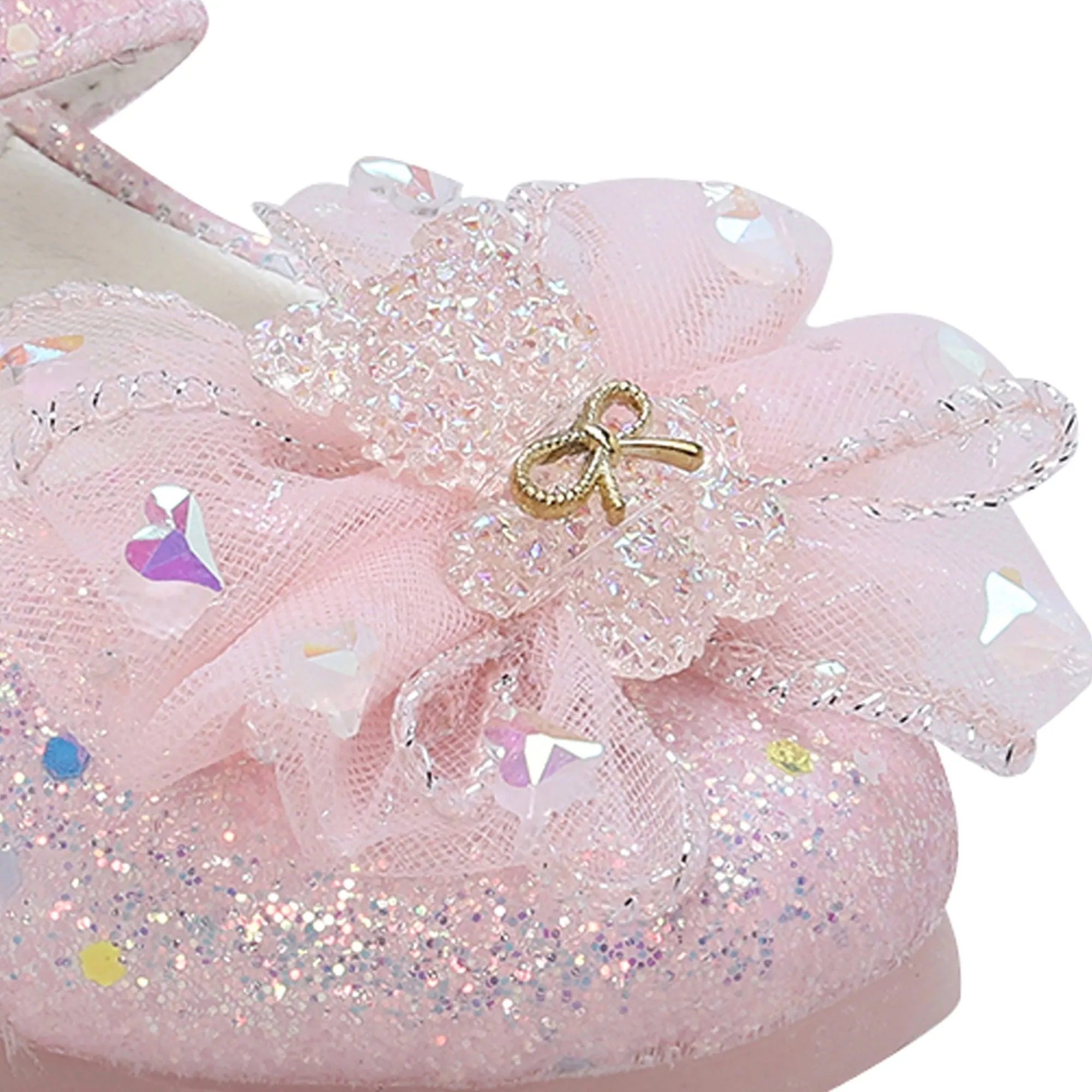 Baby Moo Embellished Bow Sequin Mary Jane Velcro Strap Anti-Skid Ballerina Shoes - Pink