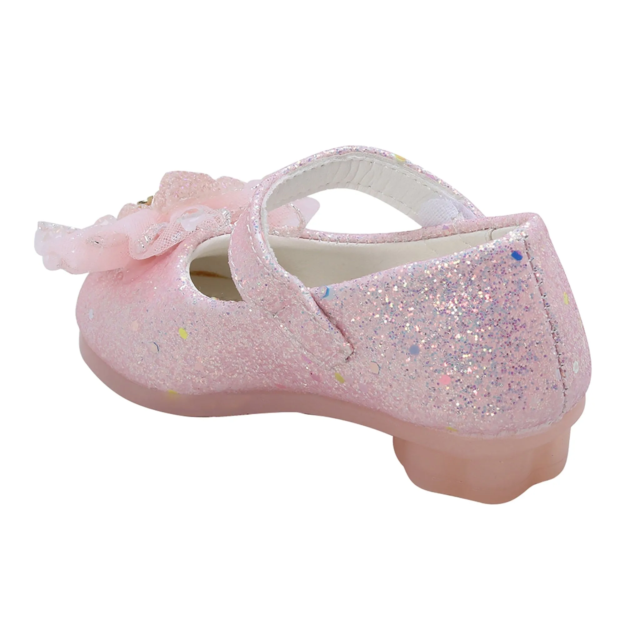 Baby Moo Embellished Bow Sequin Mary Jane Velcro Strap Anti-Skid Ballerina Shoes - Pink
