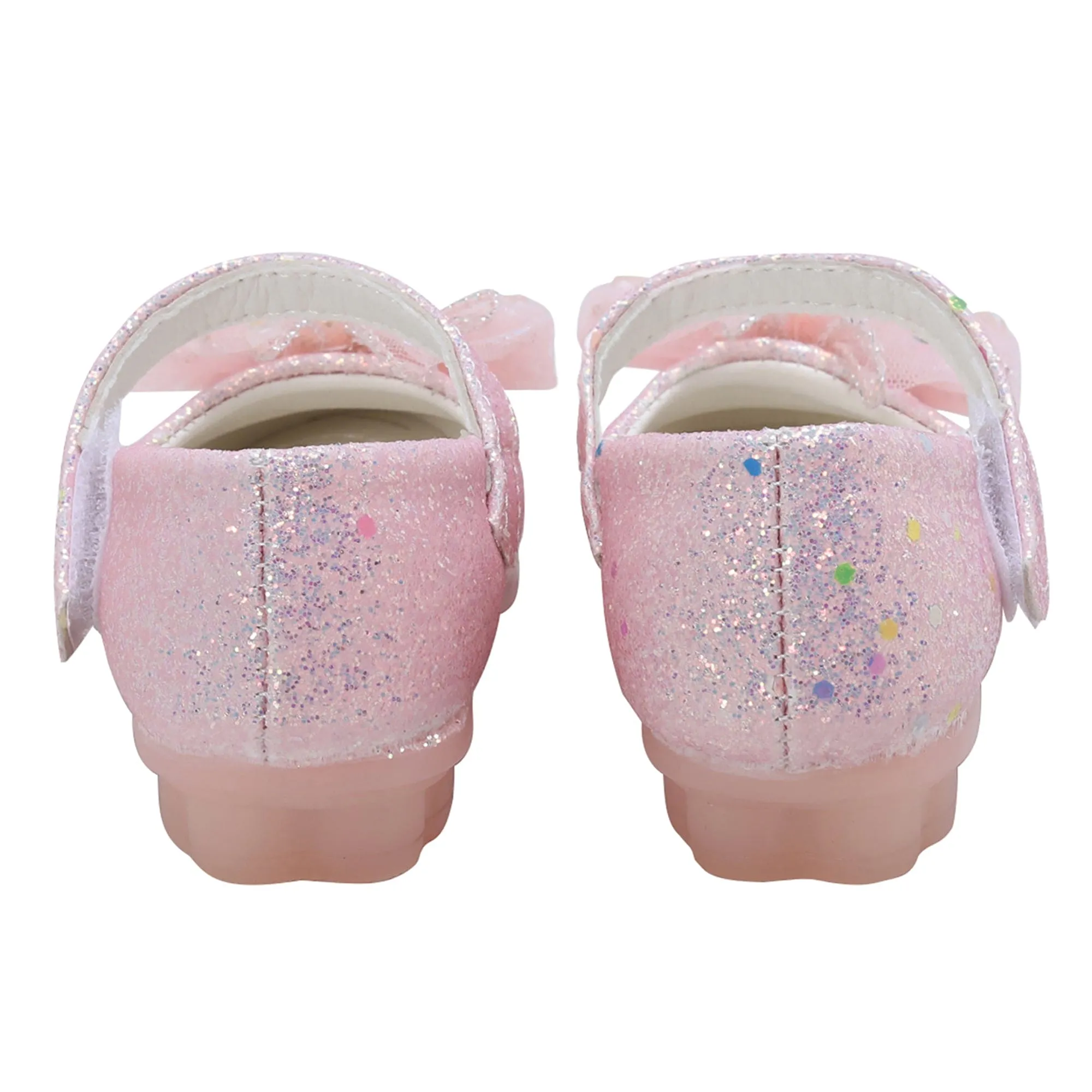 Baby Moo Embellished Bow Sequin Mary Jane Velcro Strap Anti-Skid Ballerina Shoes - Pink