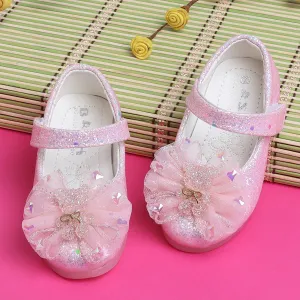 Baby Moo Embellished Bow Sequin Mary Jane Velcro Strap Anti-Skid Ballerina Shoes - Pink