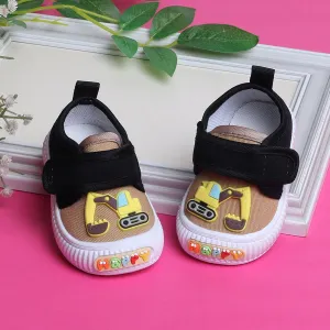 Baby Moo Truck Applique Velcro Strap Anti-Skid Chu Chu Sound Sneakers - Khaki