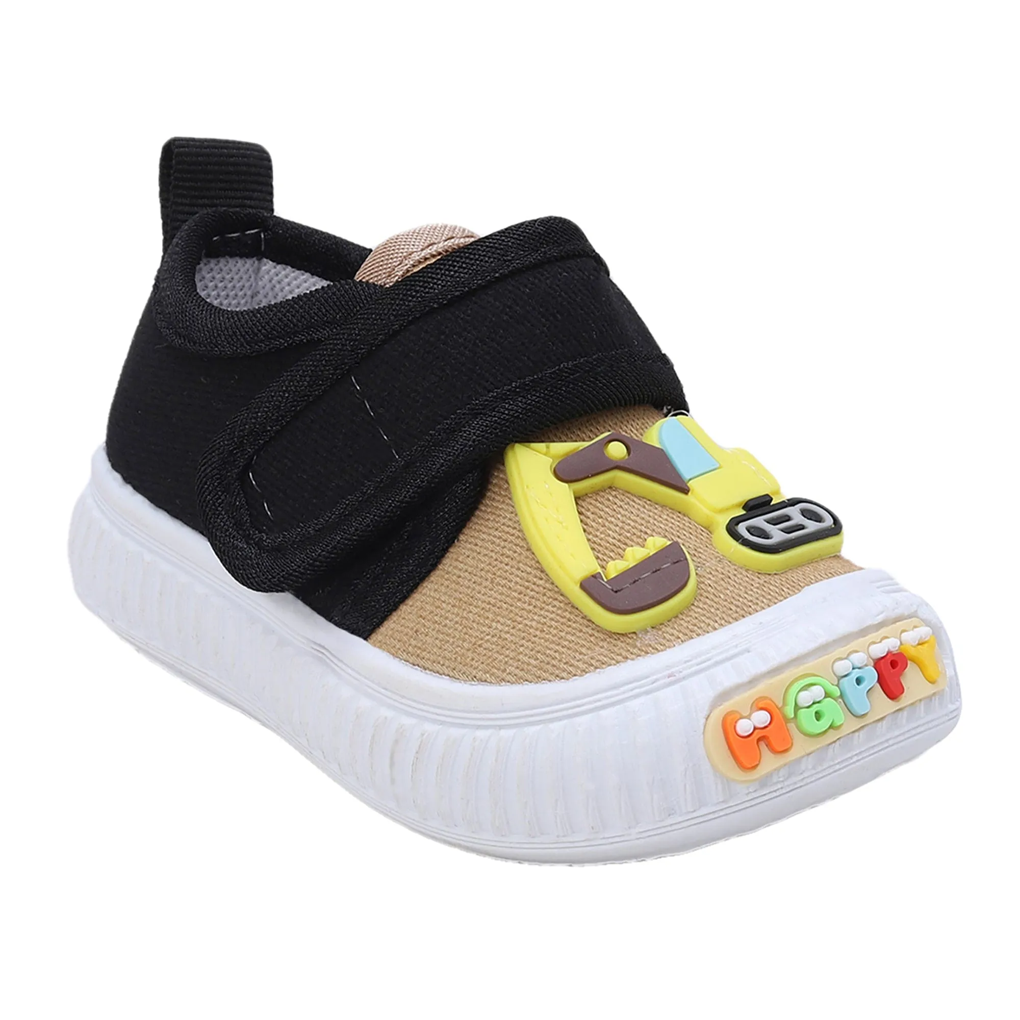 Baby Moo Truck Applique Velcro Strap Anti-Skid Chu Chu Sound Sneakers - Khaki
