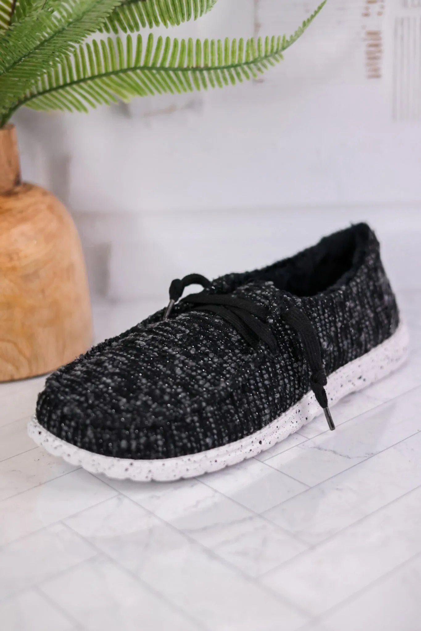 Black & Grey Lightweight Sneakers W/ Sherpa Lining FINAL SALE
