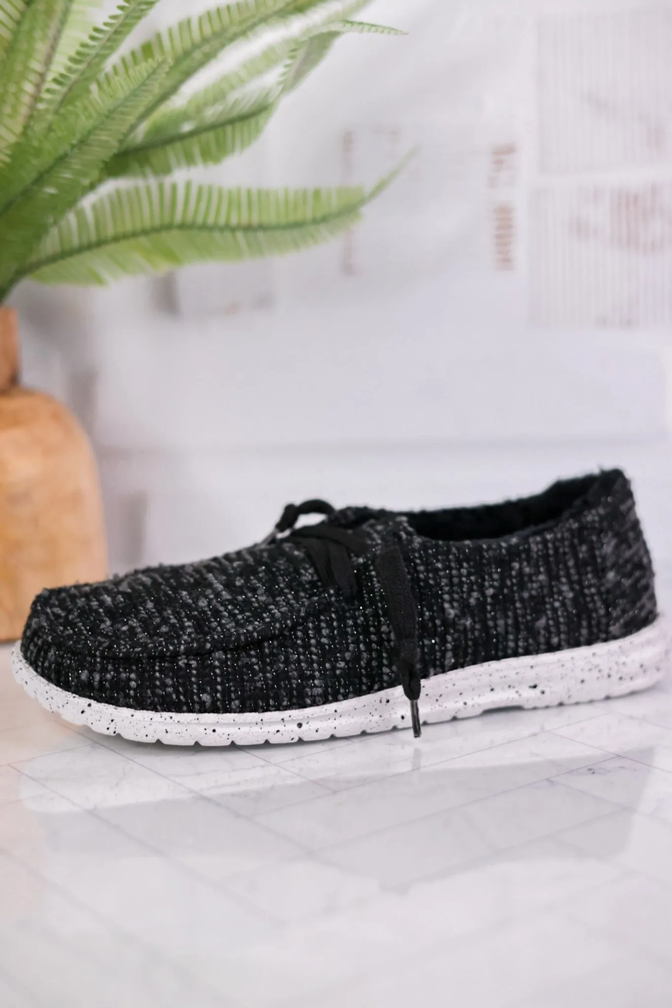 Black & Grey Lightweight Sneakers W/ Sherpa Lining FINAL SALE