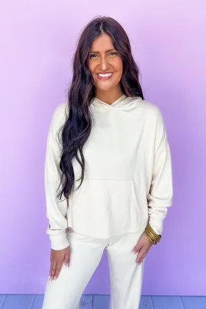 Buttery Soft Kangaroo Pocket Lightweight Cream Hoodie