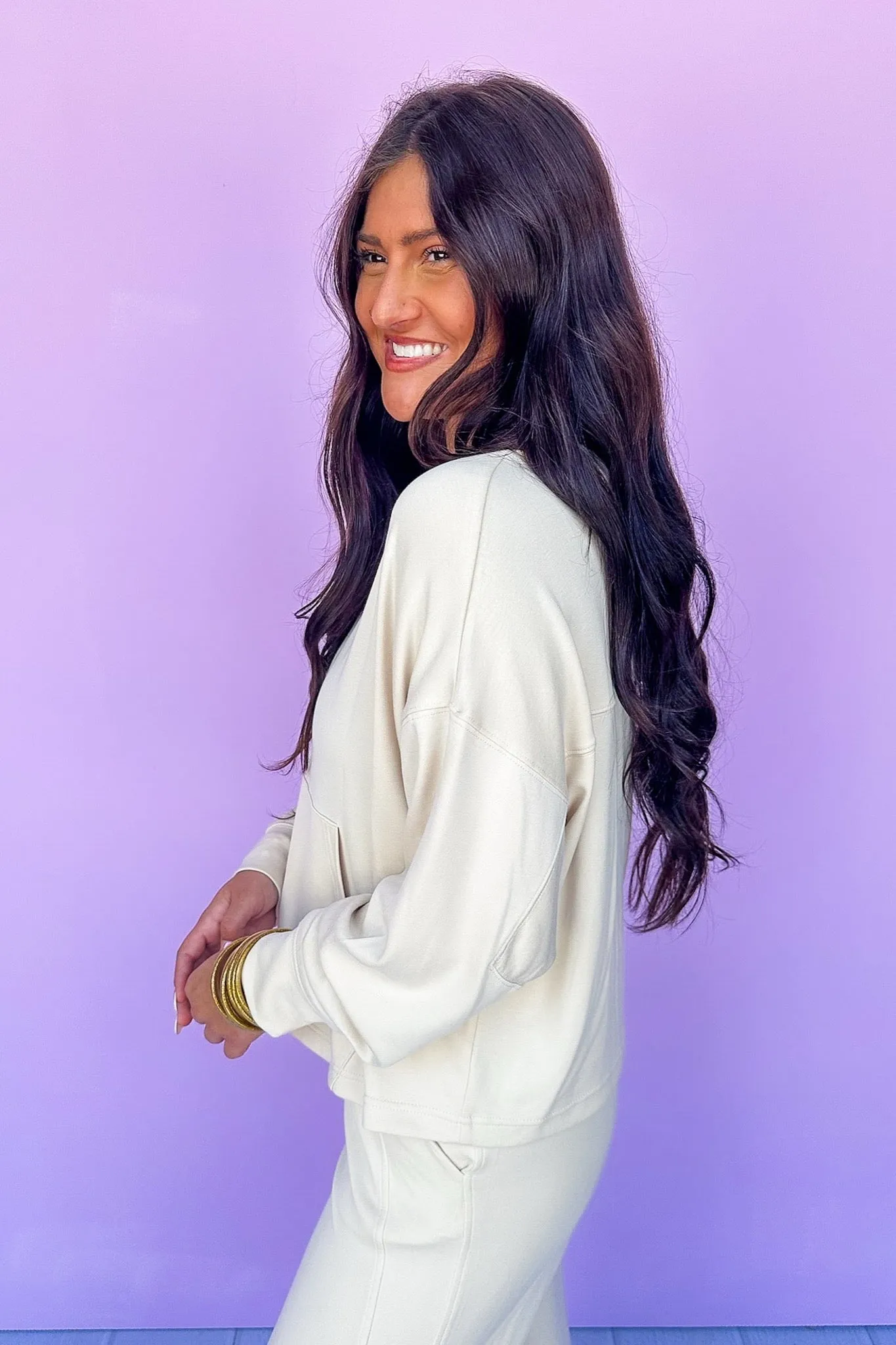 Buttery Soft Kangaroo Pocket Lightweight Cream Hoodie