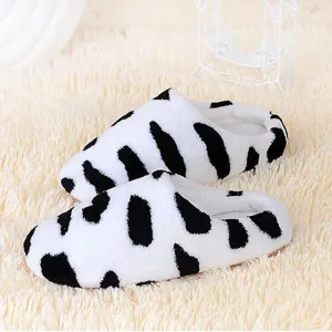 Chicvane Adult's Family Faux Fur Cute Dots Slippers Comfy Slip on Anti-skid Sole