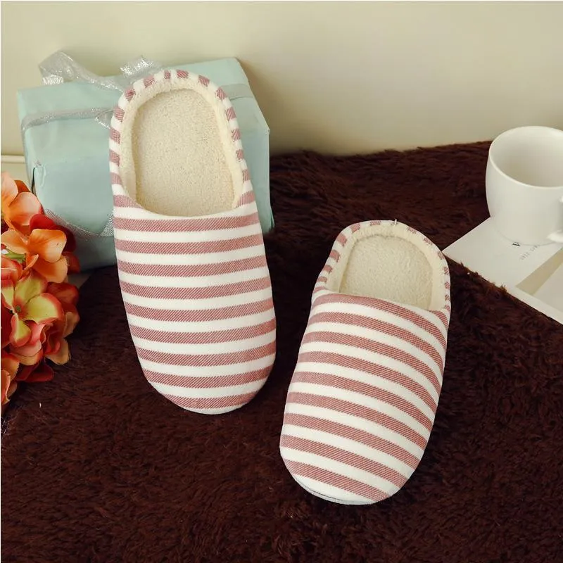 Chicvane Adult's Family Faux Fur Stripe Slippers Comfy Slip on Anti-skid Sole indoor outdoor
