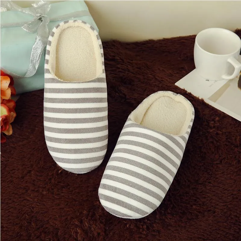 Chicvane Adult's Family Faux Fur Stripe Slippers Comfy Slip on Anti-skid Sole indoor outdoor