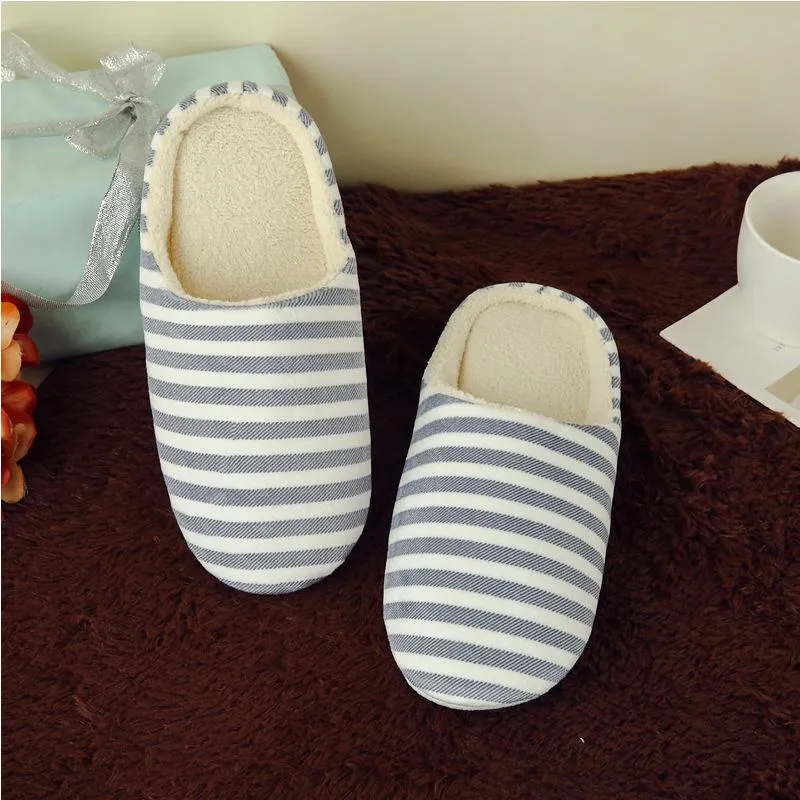 Chicvane Adult's Family Faux Fur Stripe Slippers Comfy Slip on Anti-skid Sole indoor outdoor