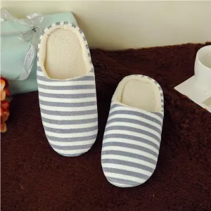 Chicvane Adult's Family Faux Fur Stripe Slippers Comfy Slip on Anti-skid Sole indoor outdoor