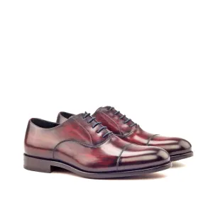 DapperFam Rafael in Burgundy / Denim Men's Hand-Painted Patina Oxford