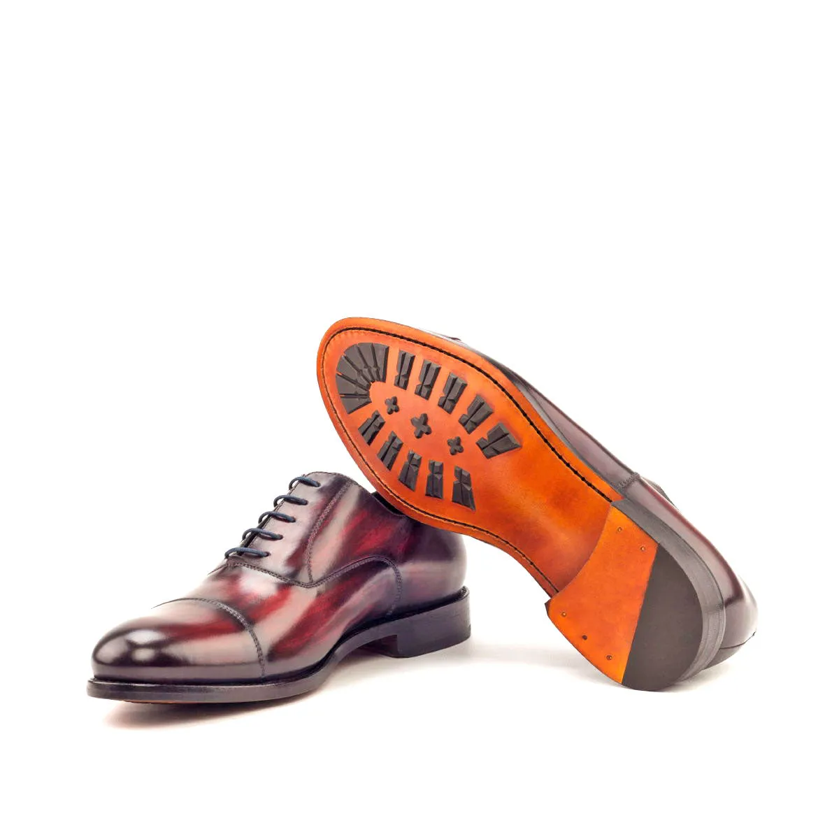 DapperFam Rafael in Burgundy / Denim Men's Hand-Painted Patina Oxford