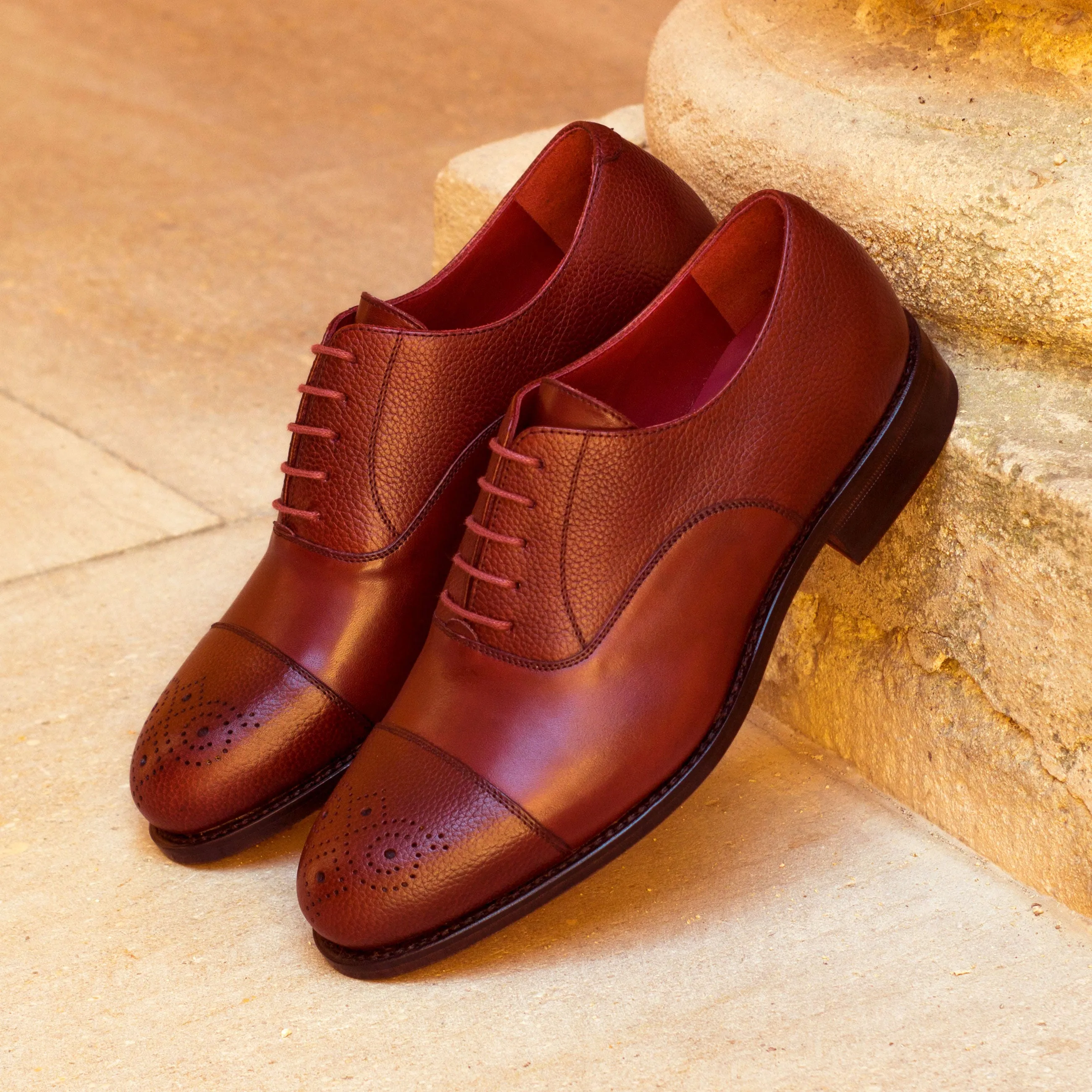 DapperFam Rafael in Burgundy Men's Italian Leather & Full Grain Leather Oxford