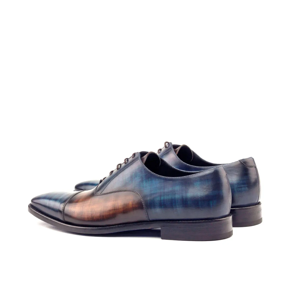 DapperFam Rafael in Denim / Brown Men's Hand-Painted Patina Oxford