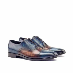 DapperFam Rafael in Denim / Brown Men's Hand-Painted Patina Oxford
