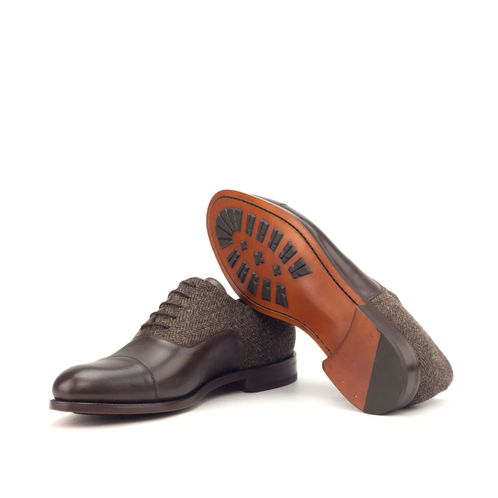 DapperFam Rafael in Herringbone / Dark Brown Men's Sartorial & Italian Leather Oxford