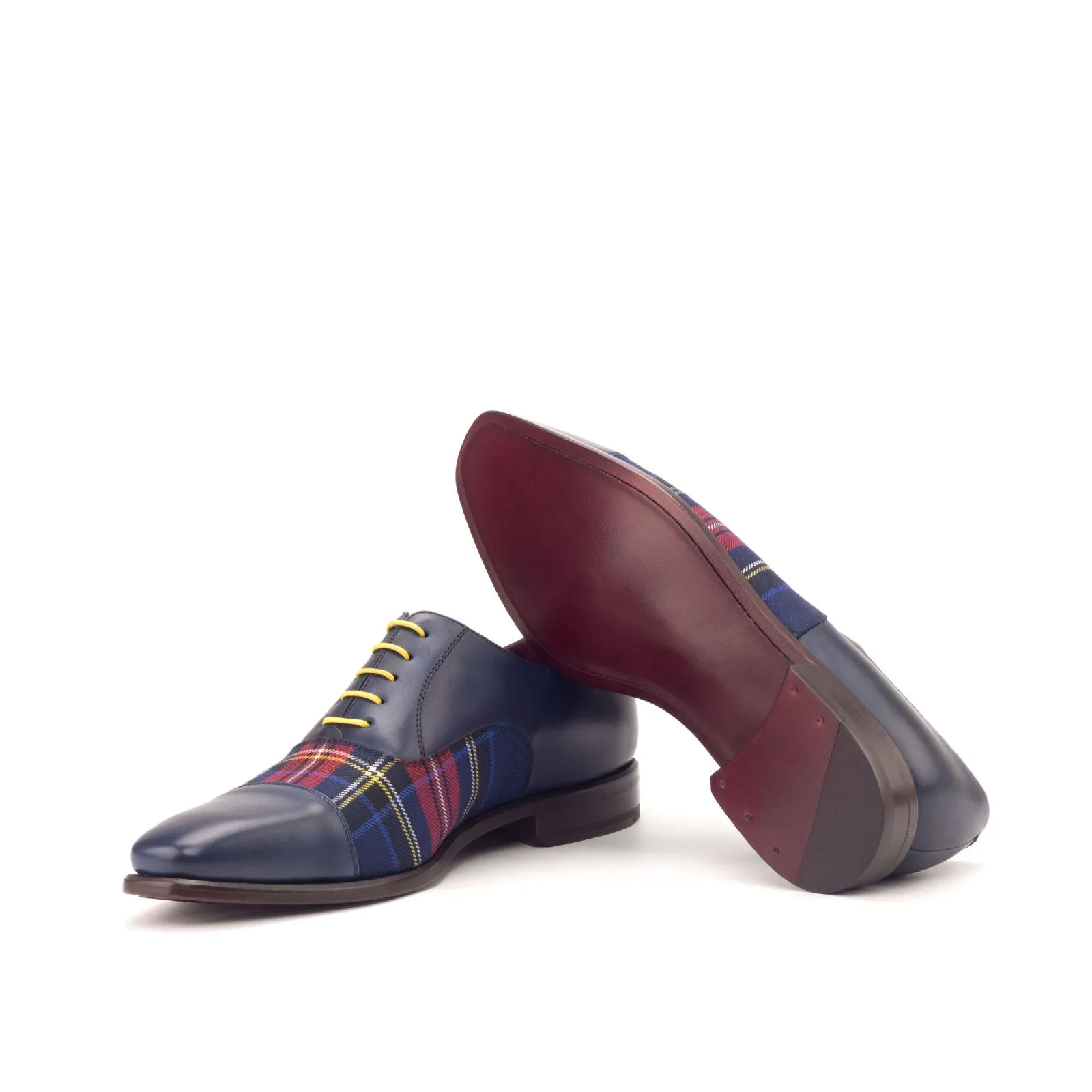 DapperFam Rafael in Tartan / Navy Men's Sartorial & Italian Leather Oxford