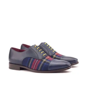 DapperFam Rafael in Tartan / Navy Men's Sartorial & Italian Leather Oxford