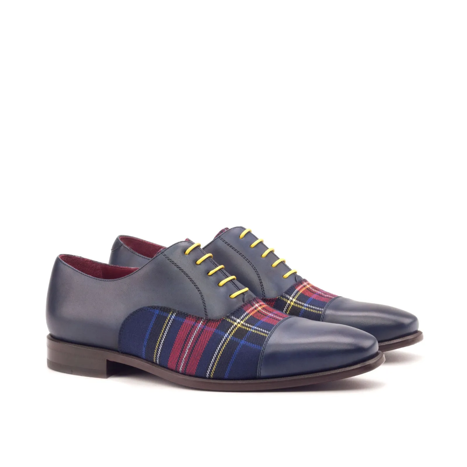 DapperFam Rafael in Tartan / Navy Men's Sartorial & Italian Leather Oxford