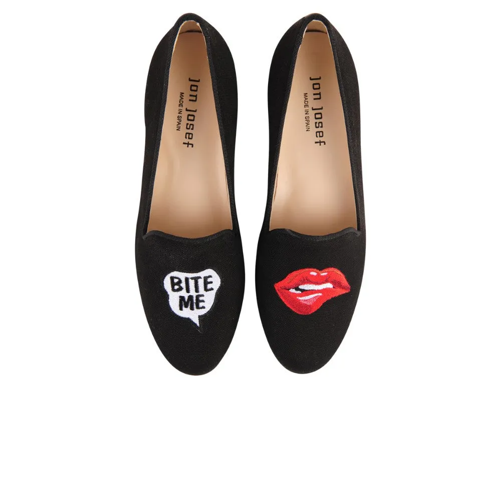 Gatsby Bite me Black Linen Jon Josef Loafer Flat