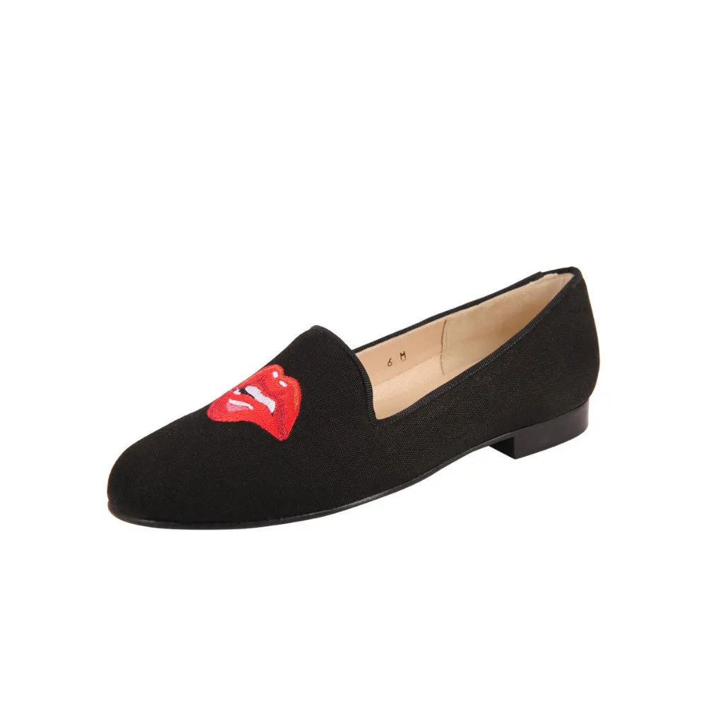 Gatsby Bite me Black Linen Jon Josef Loafer Flat