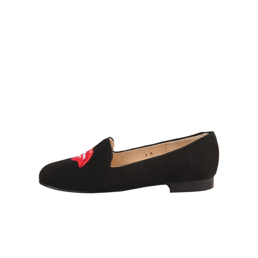 Gatsby Bite me Black Linen Jon Josef Loafer Flat