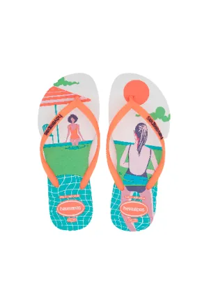 HAVAIANAS SLIM SAINTYLE MIX - WHITE/ORANGE CYBER FLUOR