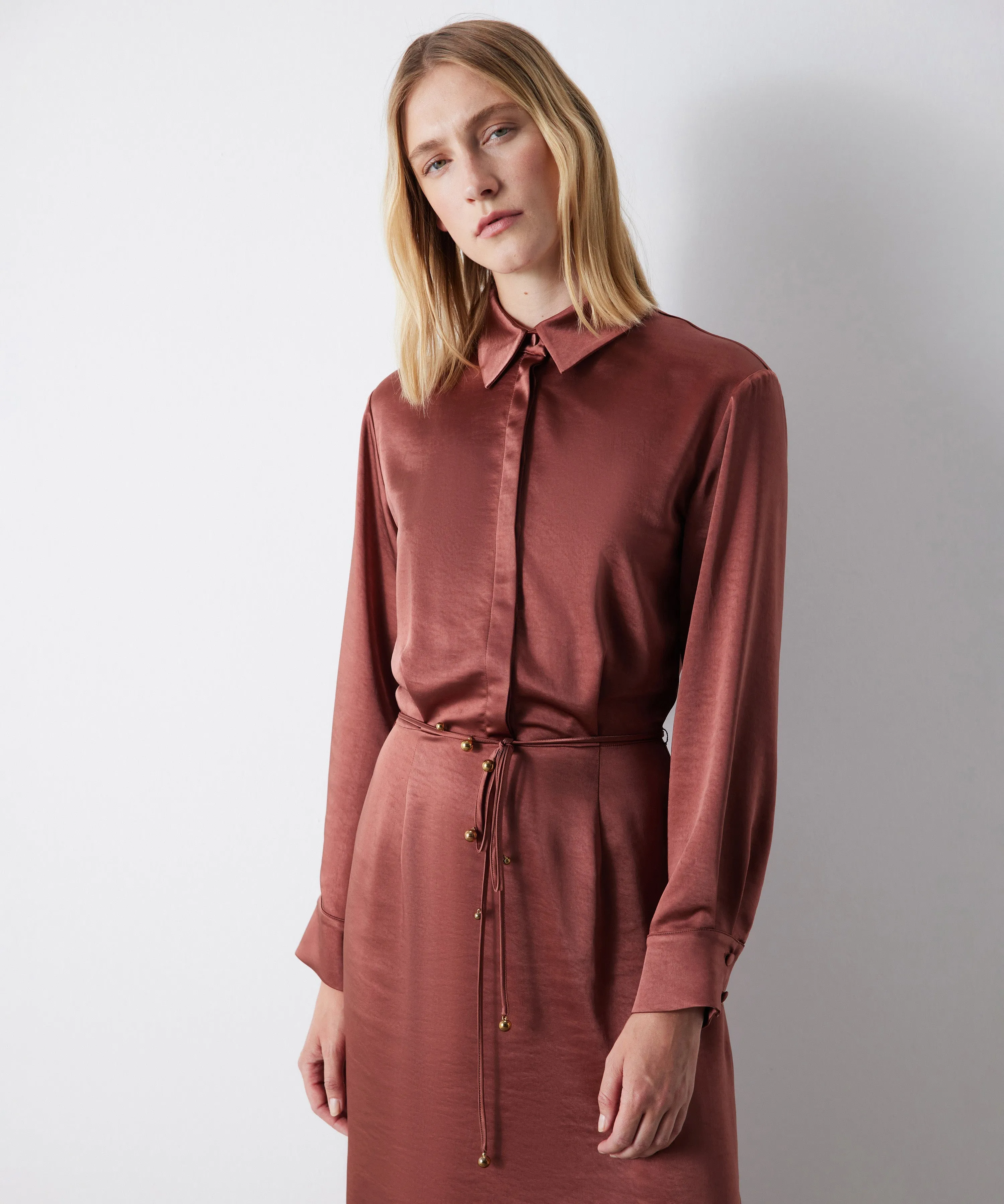 Ipekyol Shirt Collar Midi Dress Dark Powder