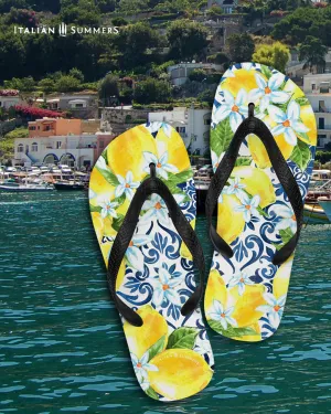 Italy Flip Flops, ITALIAN LEMONS and TILES, Positano lemons, Capri lemons, Italy travel, Italy beach, Italy lovers, Italy vacation, Italy