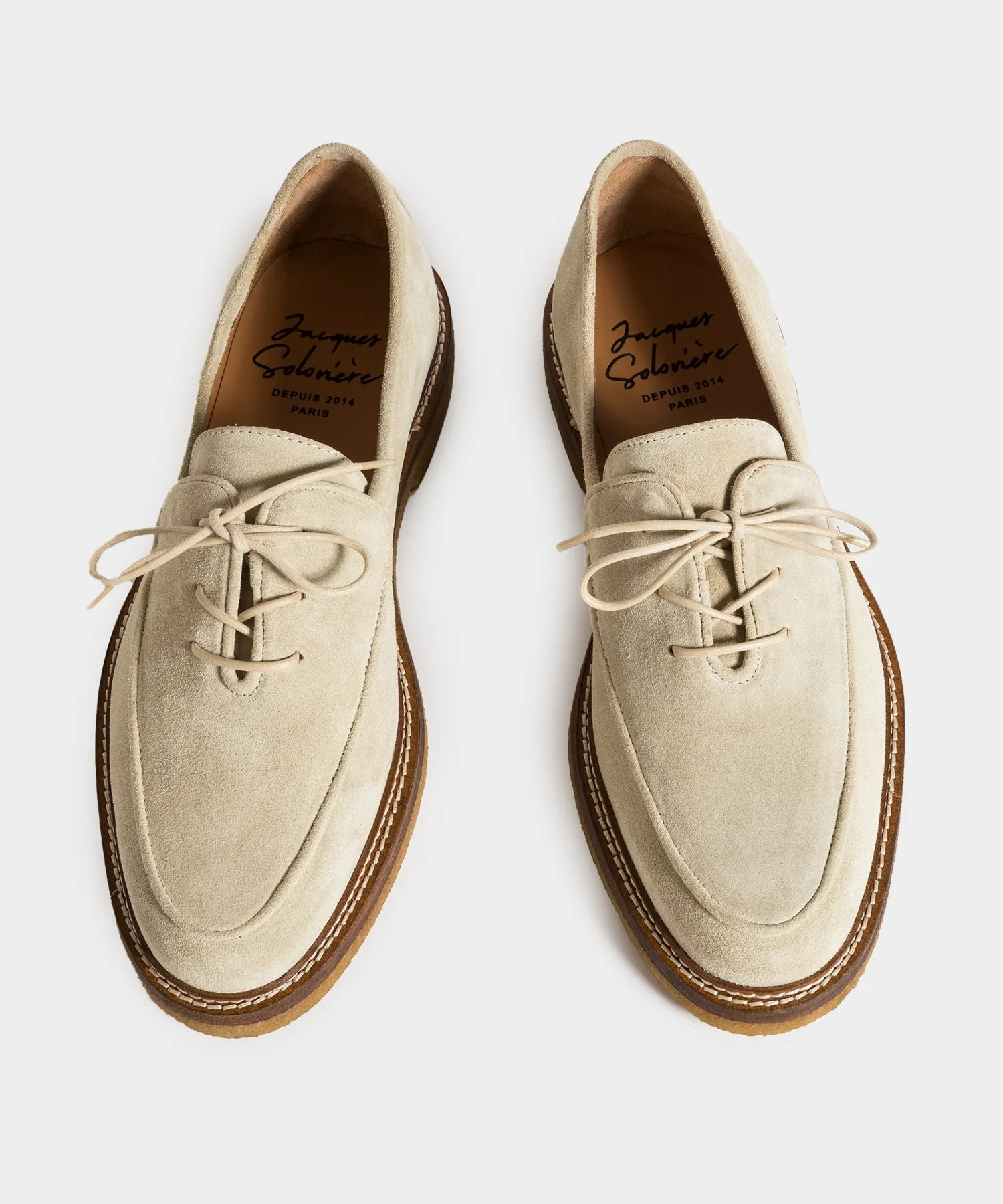 Jacques Solovire Oliver Laceup Derby in Latte Suede
