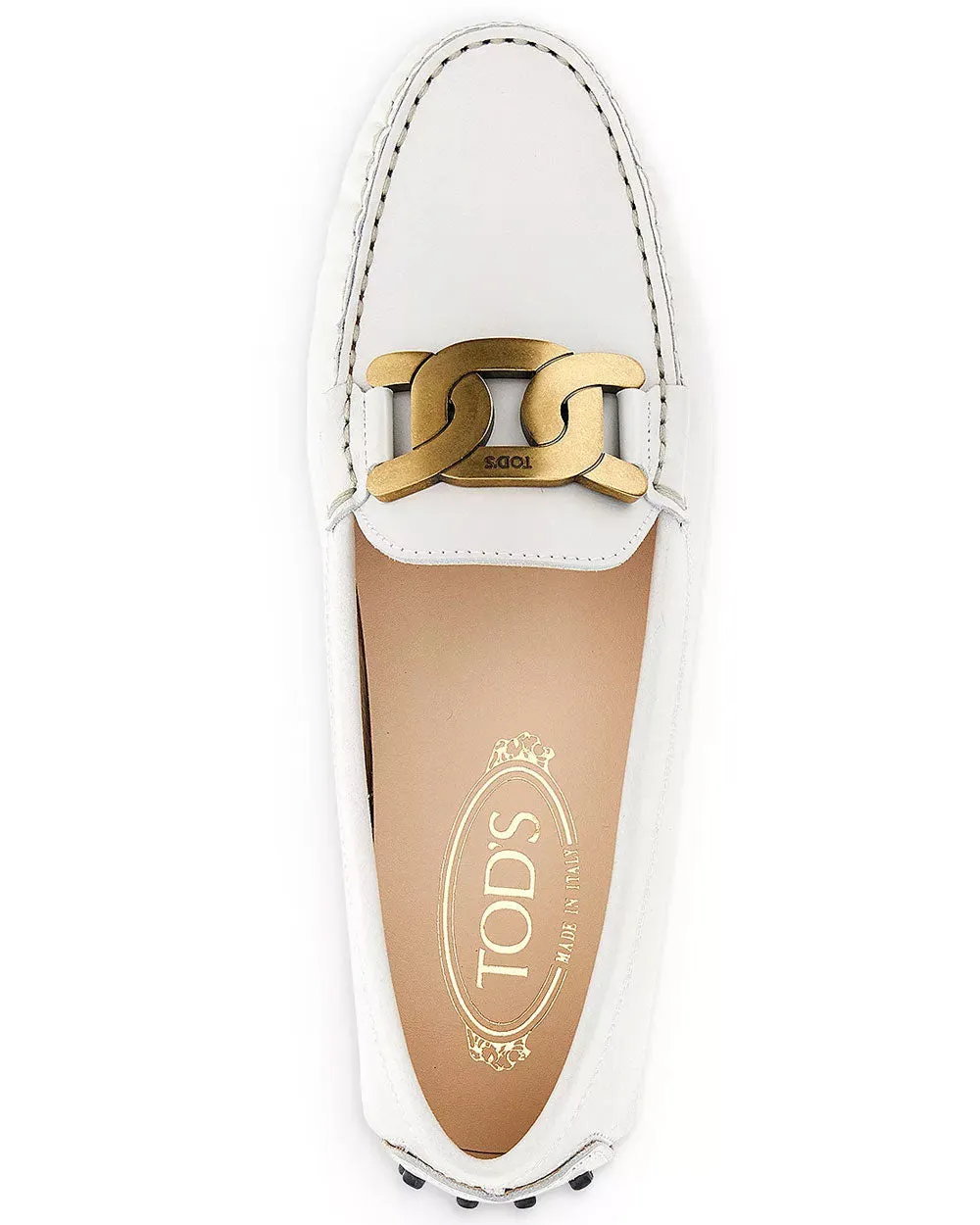 Kate Chain Gommini Loafer in White