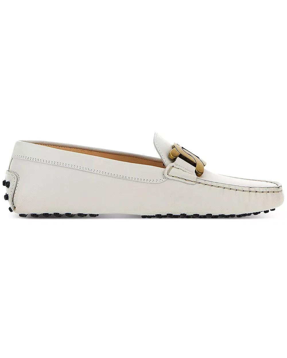 Kate Chain Gommini Loafer in White