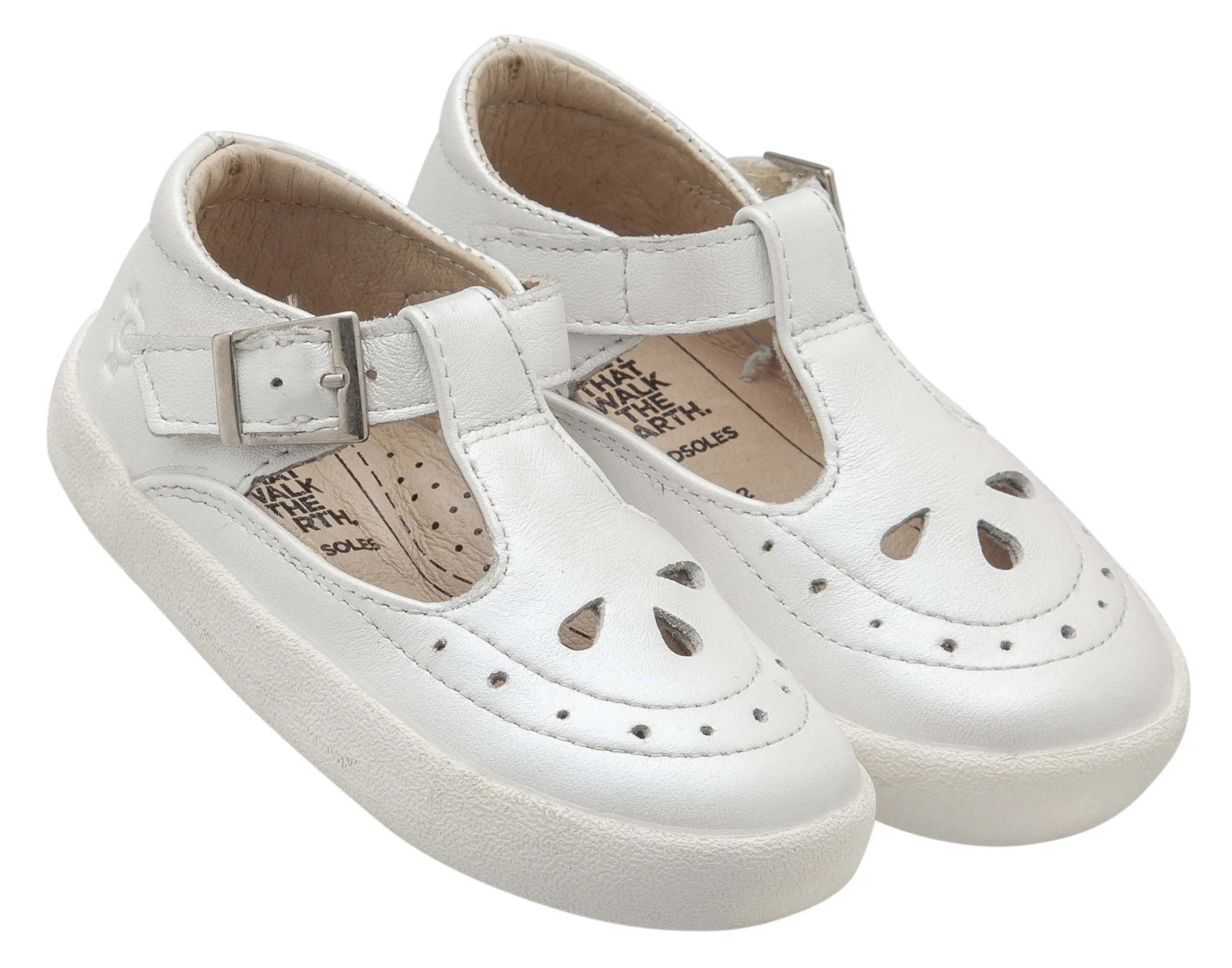 Old Soles Girl's 5011 Royal Shoe Premium Leather T-Strap Sneaker Shoe, Nacardo Blanco / White Sole