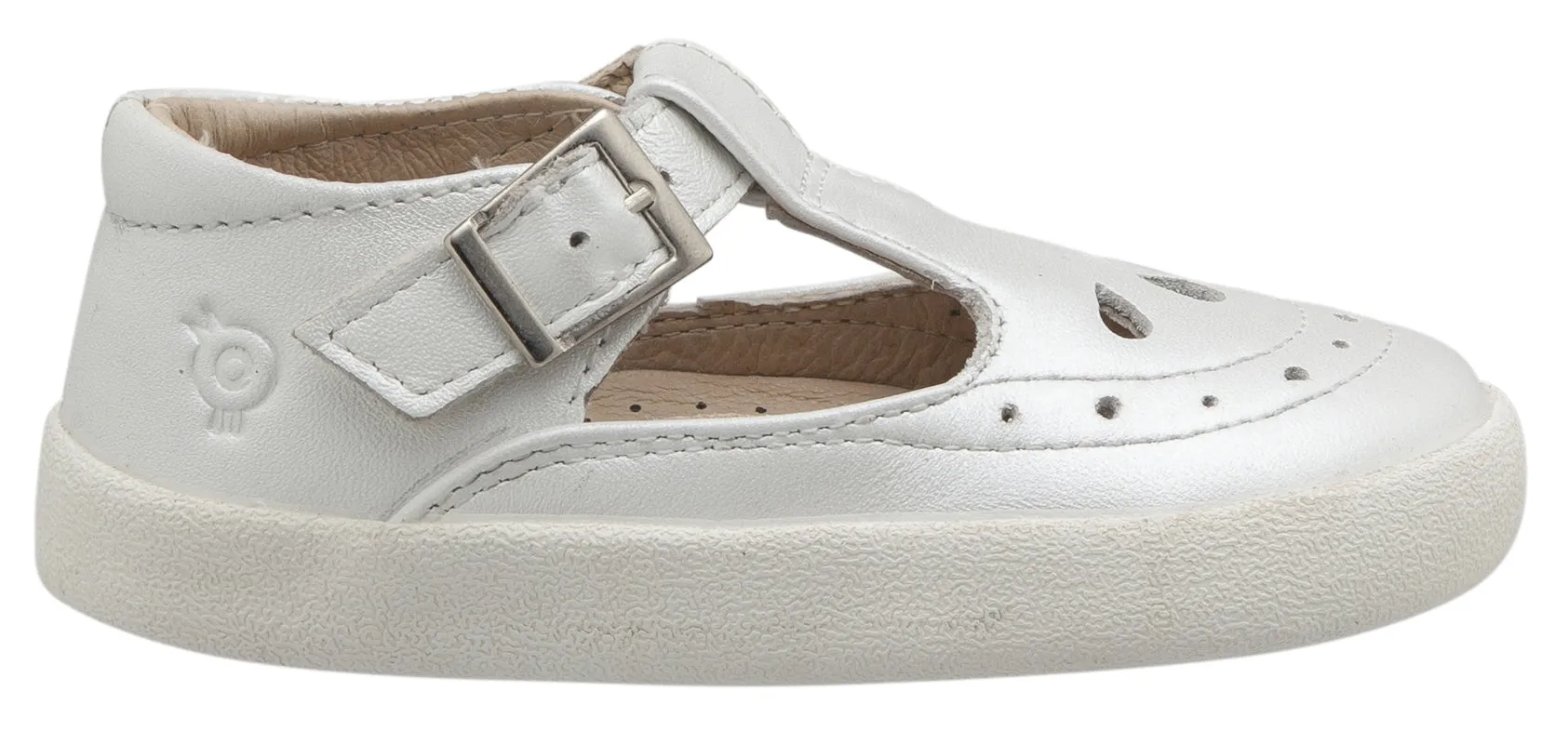 Old Soles Girl's 5011 Royal Shoe Premium Leather T-Strap Sneaker Shoe, Nacardo Blanco / White Sole