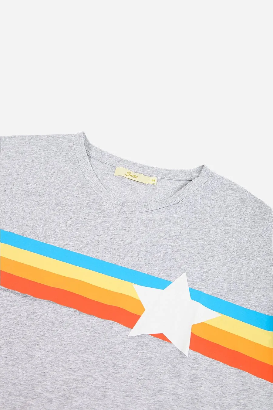Rainbow Stripes And Star T-Shirt - Grey