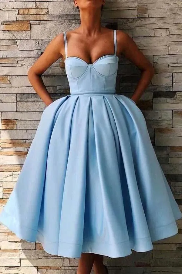 Red Cute Tea Length Graduation Dress Elegant Midi Prom Dresses  TP0826