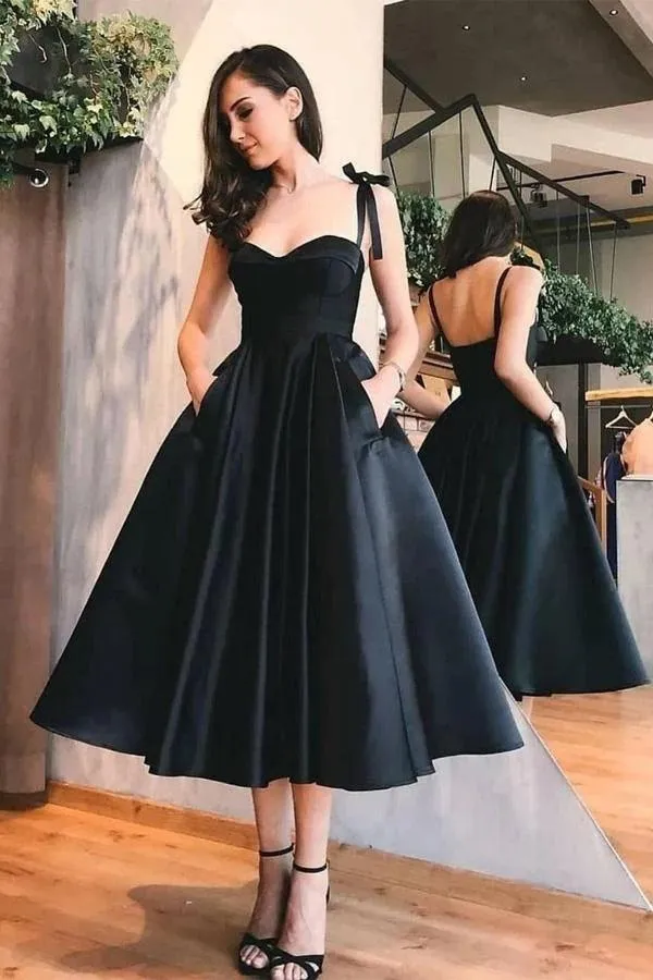 Red Cute Tea Length Graduation Dress Elegant Midi Prom Dresses  TP0826